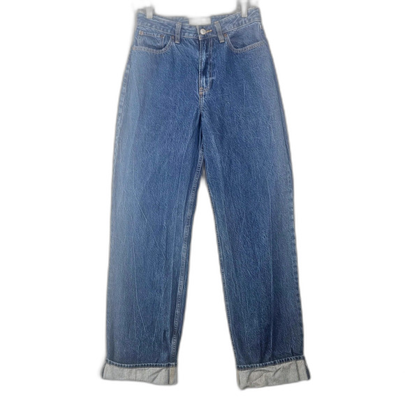 Abercrombie & Fitch The Loose High Rise Acid Wash Blue Sz 27 Cuff Wide Leg Baggy - Picture 1 of 6